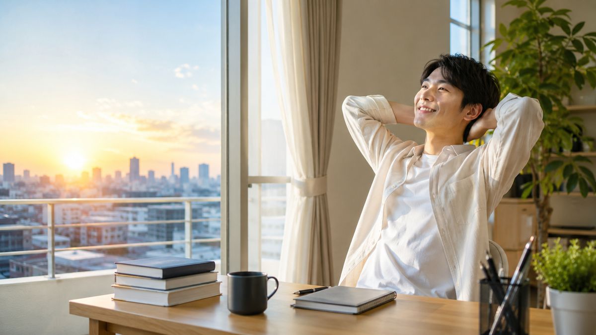英検準1級から1級への目標達成に向けて朝の学習を続ける日本人学習者の達成感