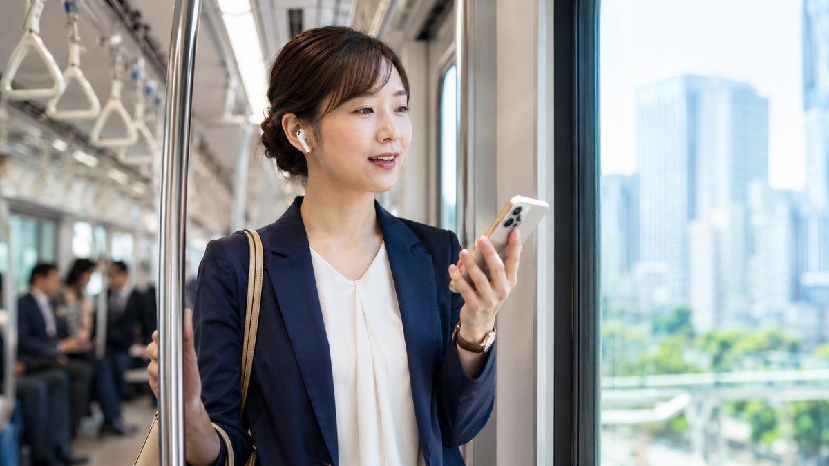 通勤中にChatGPT音声で英会話を練習するビジネスパーソン