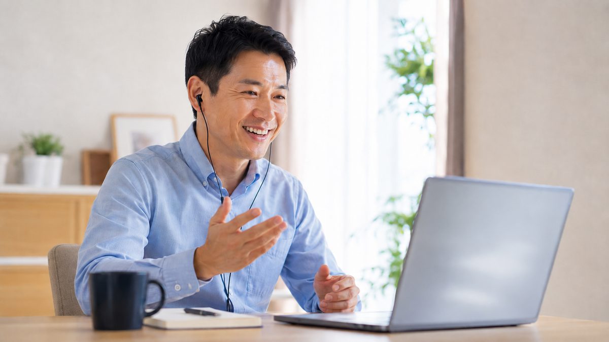 英検準1級の逆転合格に向けて伴走型コーチングのオンラインレッスンを受ける日本人
