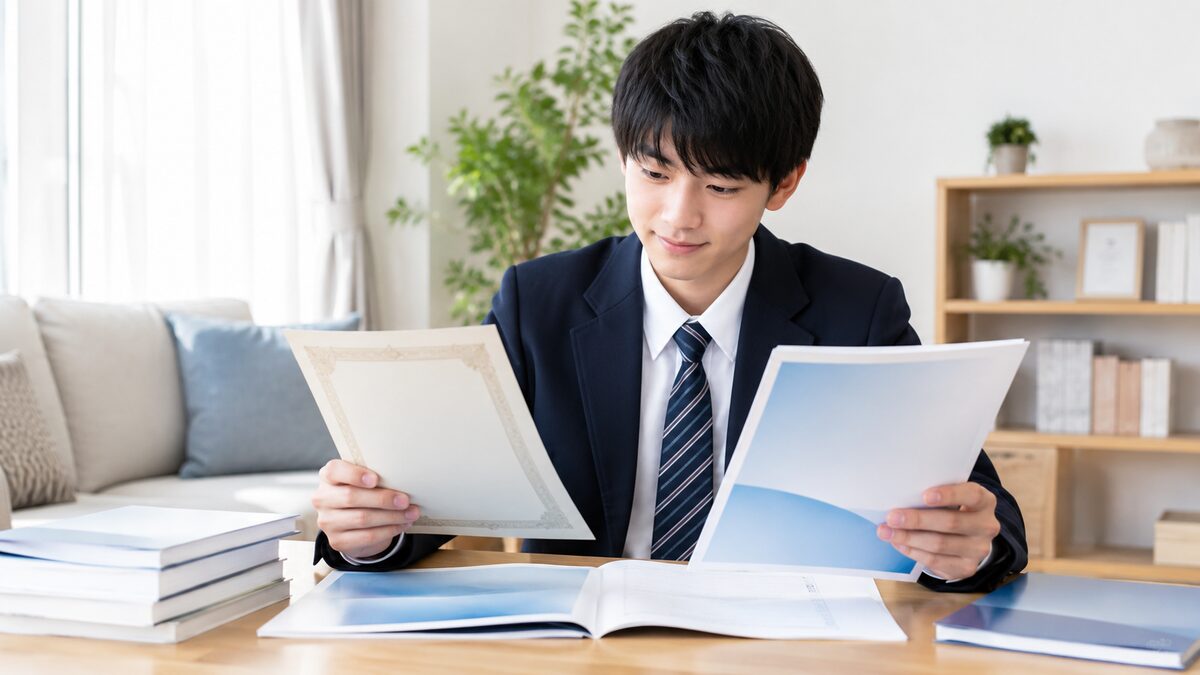 総合型選抜で英検が活用される4つの場面を募集要項で確認する日本人の男子高校生