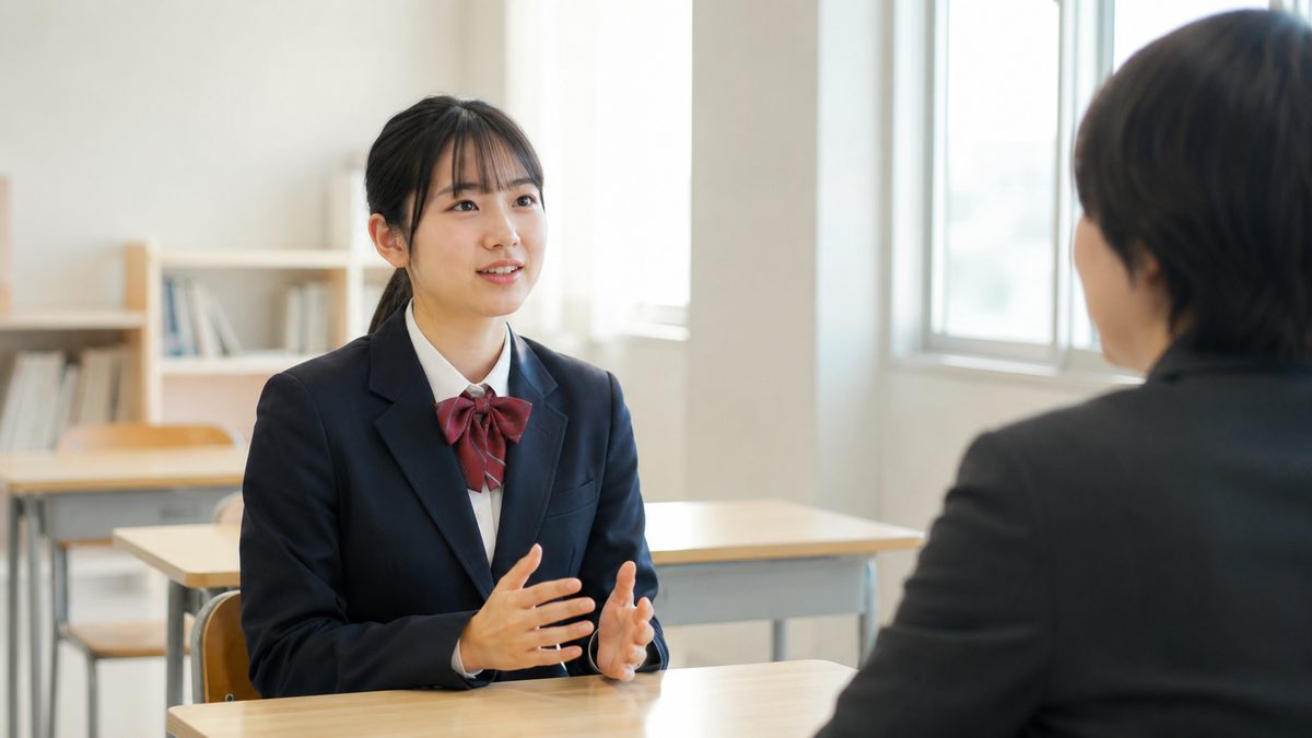 総合型選抜に向けて英検準1級を武器に面接練習をする日本人の高校生