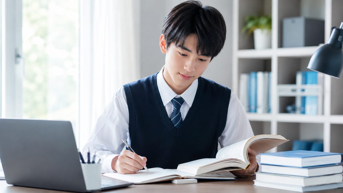 大学受験に向けて英検準1級の学習に取り組む日本人の高校生