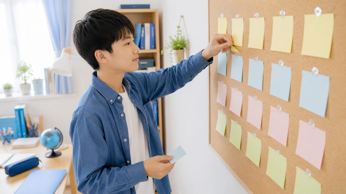 学年別の英検準2級ロードマップを計画する日本人の中学生