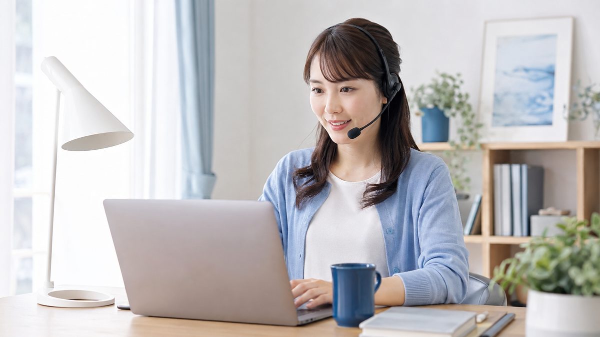 英検S-CBTのメリットを活かしてPCで受験対策に取り組む日本人の社会人女性