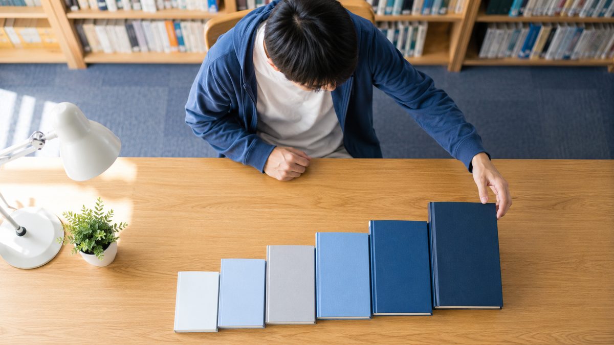 英検の級別に広がる大学の選択肢を確認する日本人の男子高校生