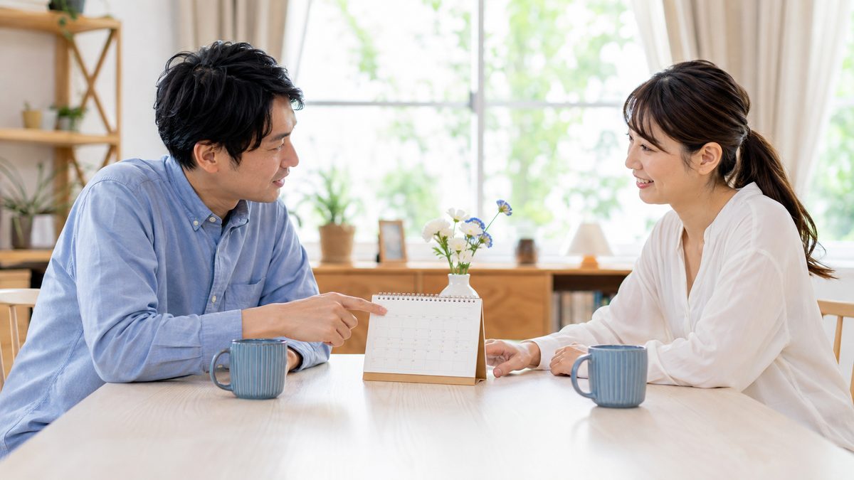 英語学習を続けるために学習時間を家族と共有する30代の夫婦