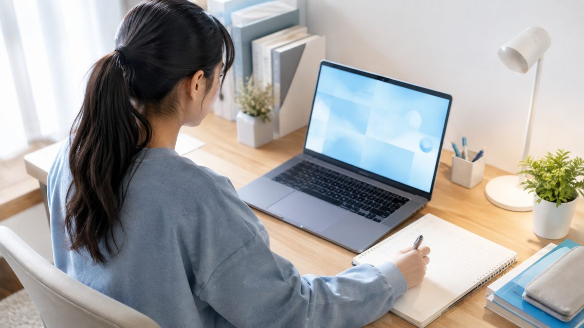 志望校の英検優遇を公式サイトで調べる日本人の女子高校生