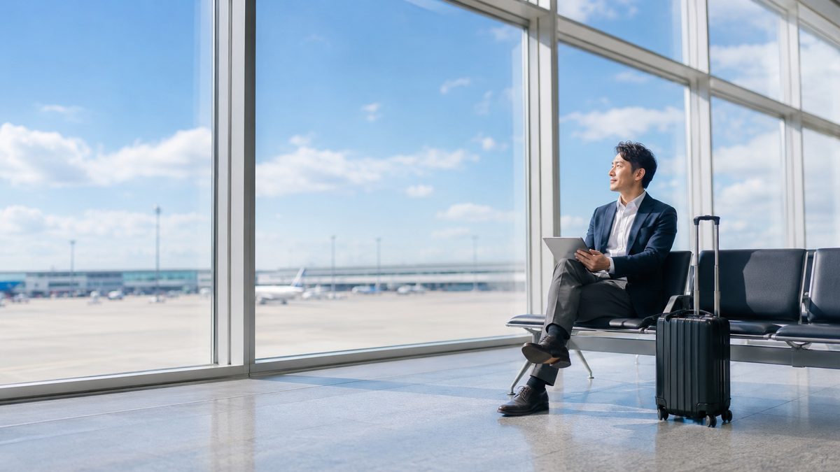 3ヶ月の英語準備を終えて海外赴任に出発する日本人ビジネスパーソン