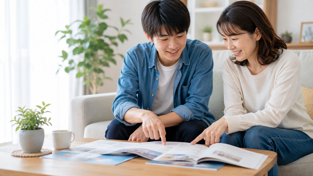 募集要項の英検の条件を保護者と丁寧に読み解く日本人の男子高校生