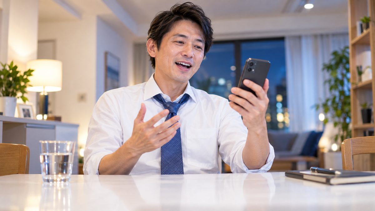 通勤中のスキマ時間の英語学習でメモした一文を、帰宅後の5分で声に出して復習し、アウトプットにつなげる社会人
