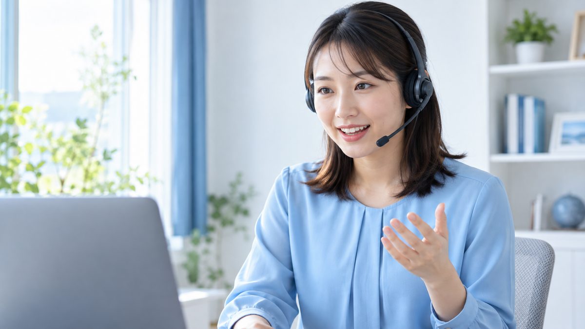 英検1級の二次試験対策で、質問への受け答えをオンラインで練習する学習者