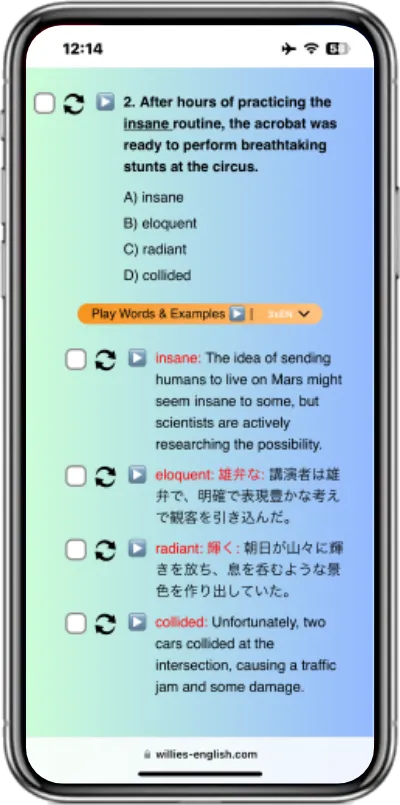 英検ミニテストの語彙問題サンプル画像